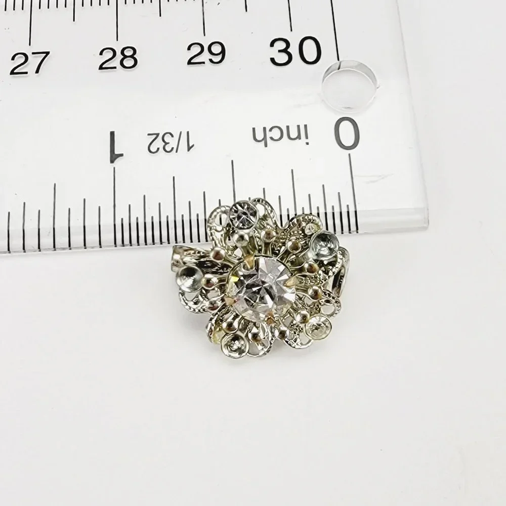 Vintage Silver Tone Rhinestone Flower Filigree Scatter Pins Set of‎ 2 Brooches
